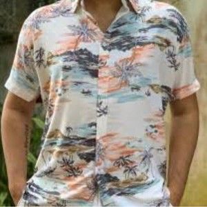 Men's Hawaiian Shirt Size Medium Lightweight Multicolor Short Sleeve Retro 70s